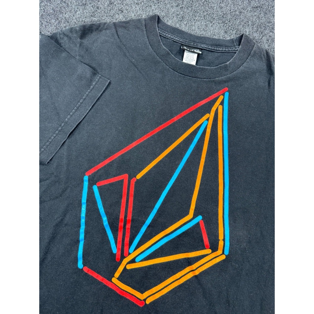Volcom Stone Graphic T Shirt Mens L Black Neon Logo Skate Surf Made in Mexico